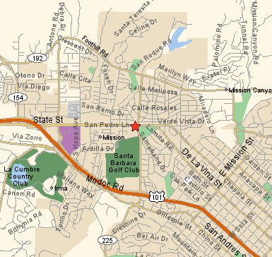 Map to Harry's on the corner of State and Las Positas Road.
