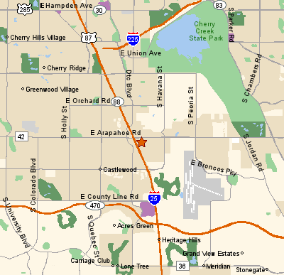 Map to Englewood Colorado for Dining at Las Brisas Restaurant near Denver