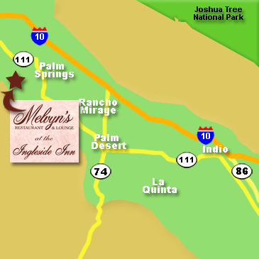 Palm Springs area map for Melvyns Restaurant at the Inleside Inn