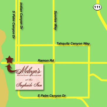 Close up map for Melvyns Restaurant at the Inleside Inn in Palm Springs