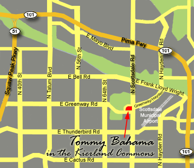 Map of Scottsdale showing Tommy Bahama in Kierland Commons